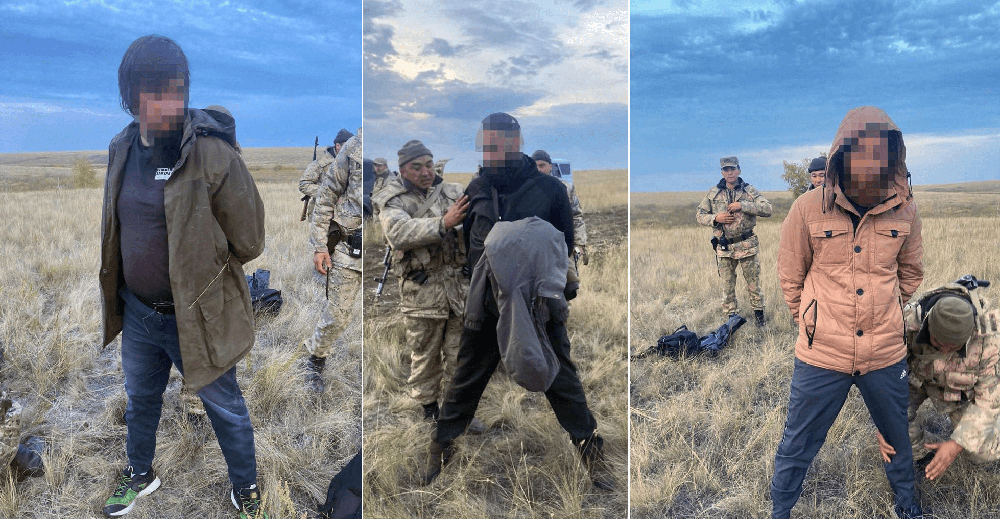 Трое сбежавших. Фото задержанных в Казахстане. Российско-Казахстанская граница. Трое задержанные на границе Казахстана.