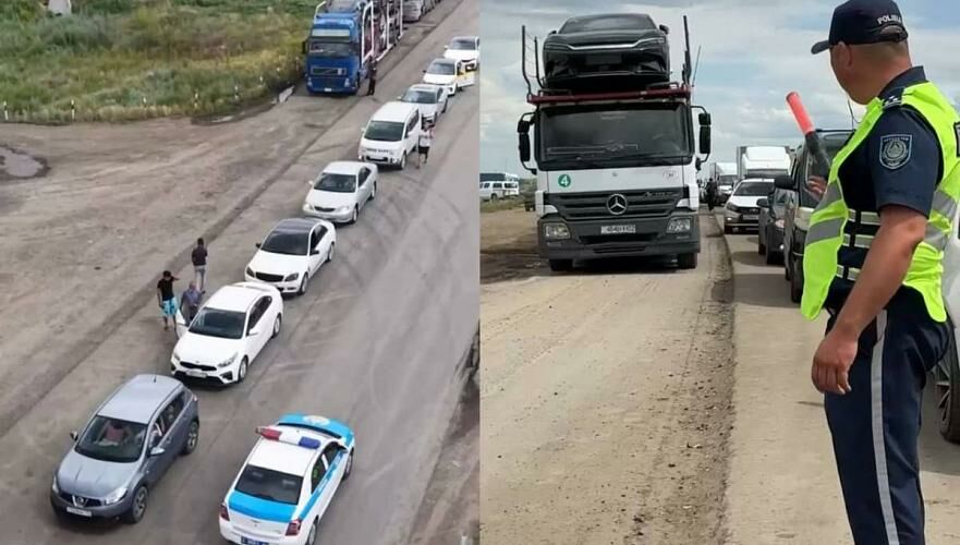 Полиция Казахстана помогает застрявшим на границе из-за новых российских порядков