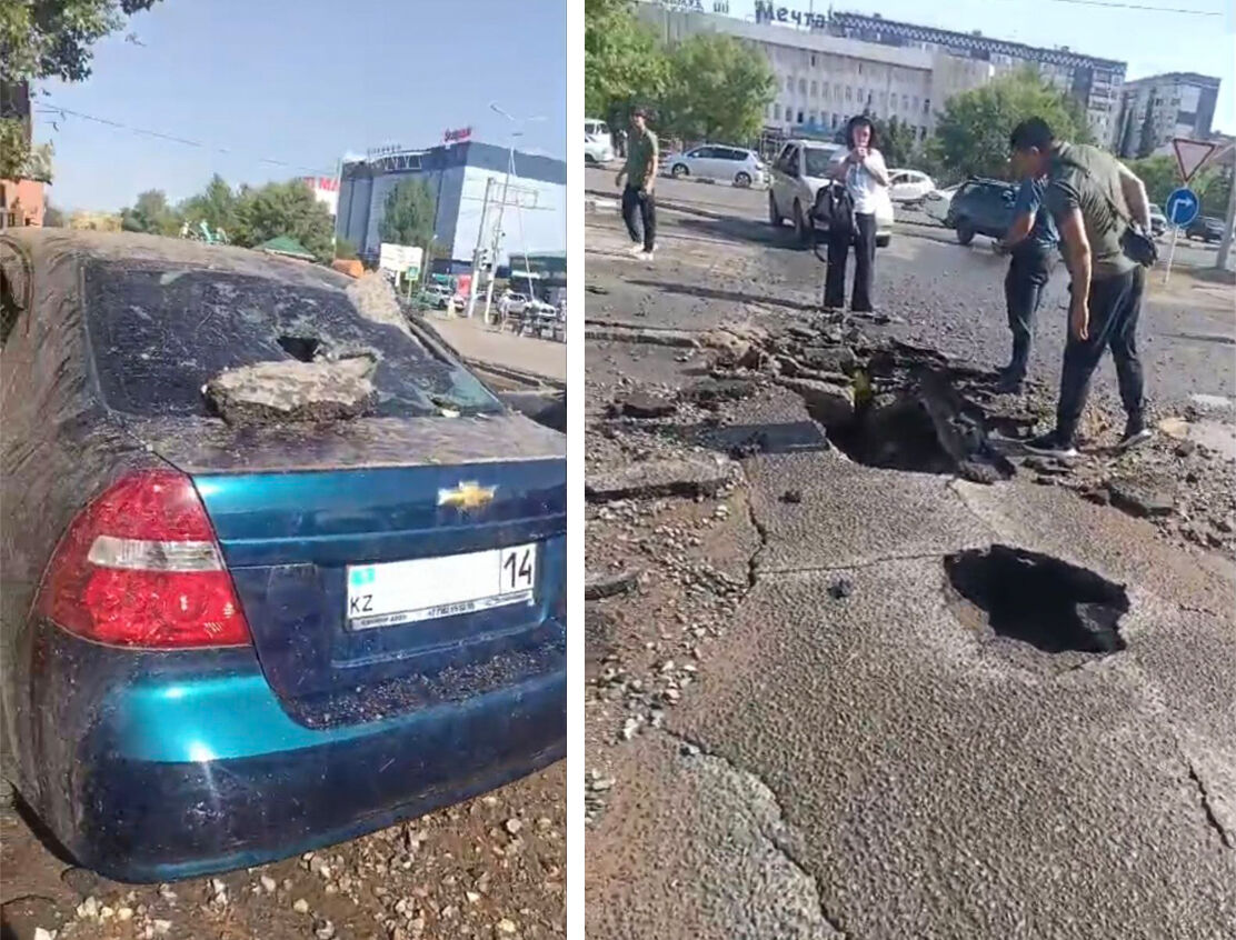 И посыпался на машины... асфальт