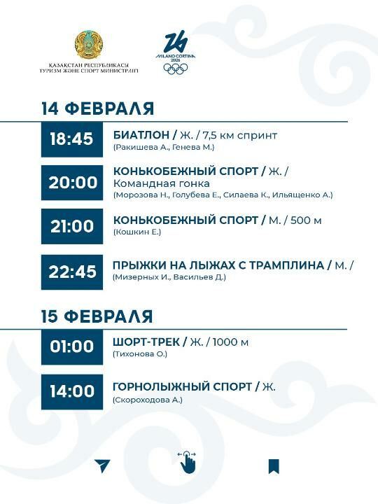 График выступления сборной Казахстана на зимней Олимпиаде-2026 – Фото №7 График выступления сборной Казахстана на зимней Олимпиаде-2026 – Фото №7