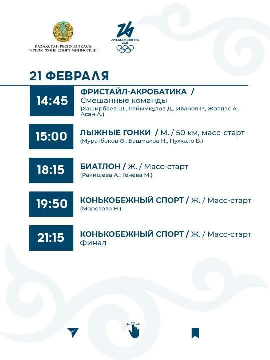 График выступления сборной Казахстана на зимней Олимпиаде-2026 – Фото №12 График выступления сборной Казахстана на зимней Олимпиаде-2026 – Фото №12