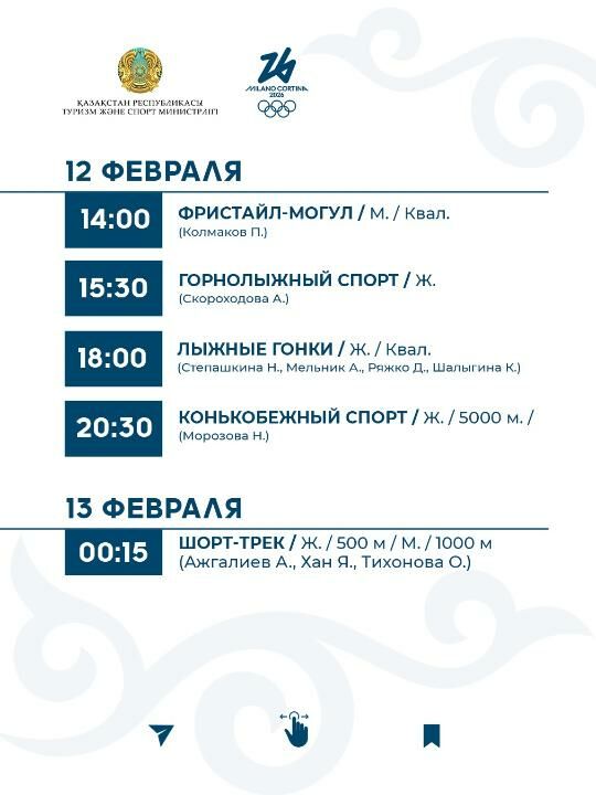 График выступления сборной Казахстана на зимней Олимпиаде-2026 – Фото №5 График выступления сборной Казахстана на зимней Олимпиаде-2026 – Фото №5