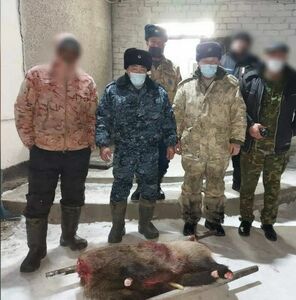 На снегоходе с ружьём наперевес