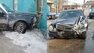 Одна из двух столкнувшихся легковушек пробила стену жилого дома в Павлодаре