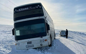 Автобус с иностранцами вытащили из кювета в Костанайской области
