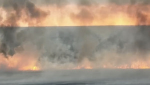 Вторые сутки горит камыш на побережье Каспия в Атырау