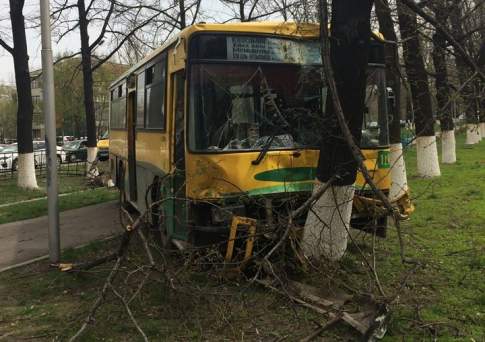 В Алматы автобус врезался в дерево из-за отказа тормозов