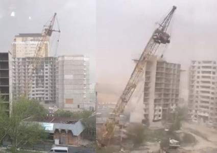 Сильный шторм повредил витражи Дворца мира и согласия и повалил башенный кран в Астане (видео)